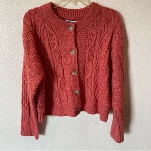 Old Navy Sweater Women's L Large burntRed Coral Cable Knit button front cardigan